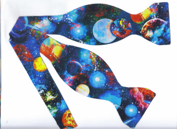 Outer Space Bow tie / Blue Planets & Stars / Deep Blue Galaxy / Self-tie & Pre-tied Bow tie