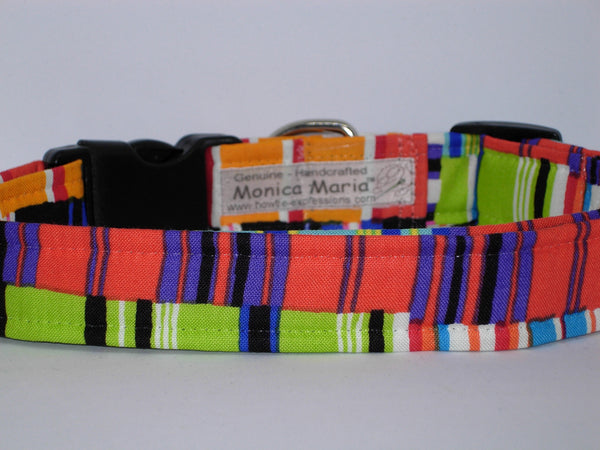 Artistic Dog Collar / Colorful Trendy Stripes Pet Collar / Matching Dog Bow tie
