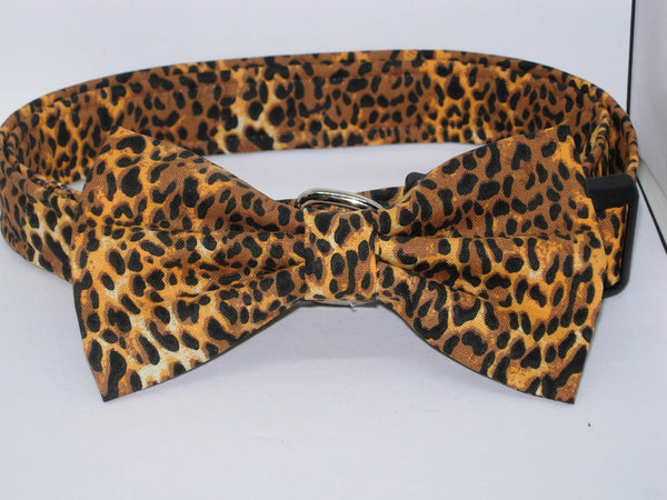 Cheetah Print Dog Collar / Brown Cheetah Spots on Tan / Exotic Dog Collar / Matching Dog Bow tie