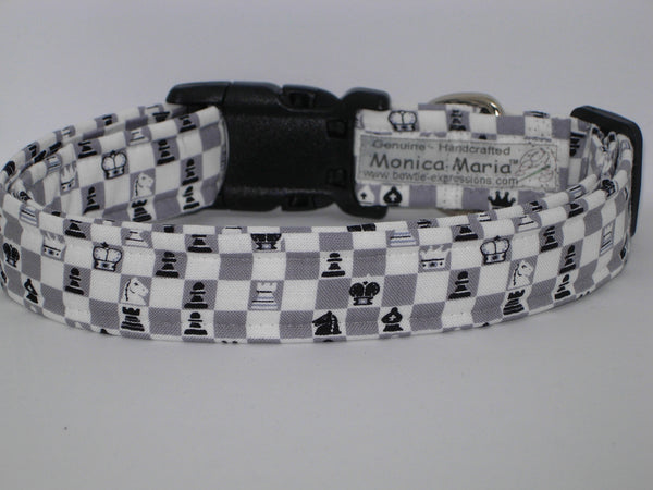 Chess Master Dog Collar / Black, White, Gray Chess Game / Championship / Matching Dog Bow tie