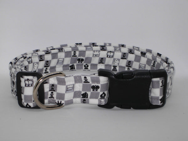 Chess Master Dog Collar / Black, White, Gray Chess Game / Championship / Matching Dog Bow tie