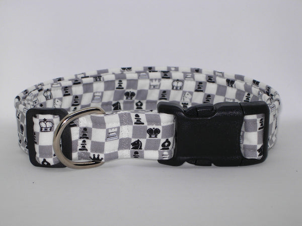 Chess Master Dog Collar / Black, White, Gray Chess Game / Championship / Matching Dog Bow tie