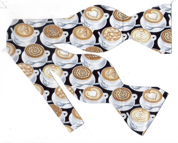 Latte Art Bow tie / Decorated Coffee Cups on Black / Barista / Coffee Shop / Self-tie & Pre-tied Bow tie - Bow Tie Expressions