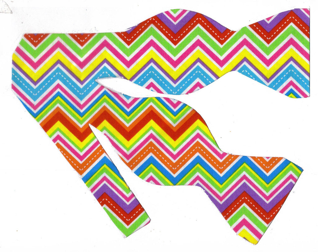 NEON CHEVRON STRIPES BOW TIE - HOT PINK, BRIGHT RED, GREEN, YELLOW, ORANGE & BLUE - Bow Tie Expressions