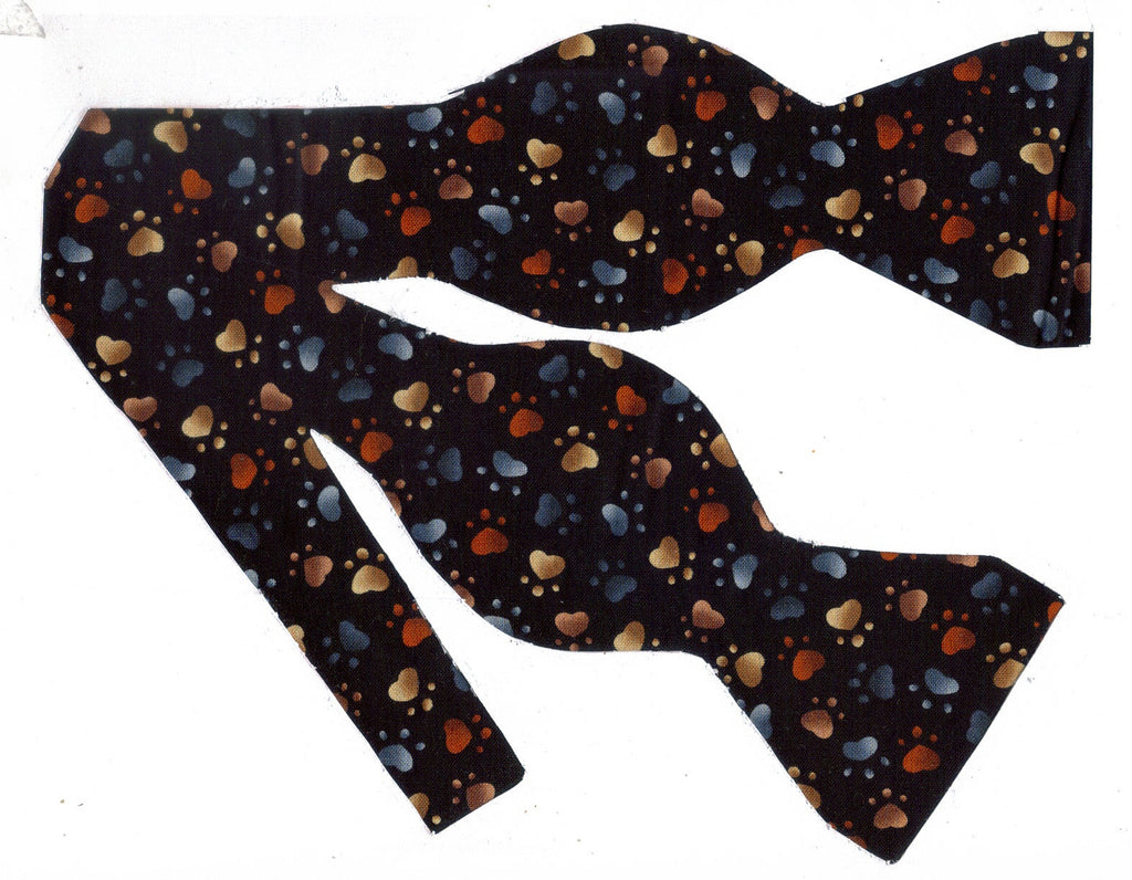 COLORFUL PUPPY PAWS PRINTS ON BLACK BOW TIE - Bow Tie Expressions