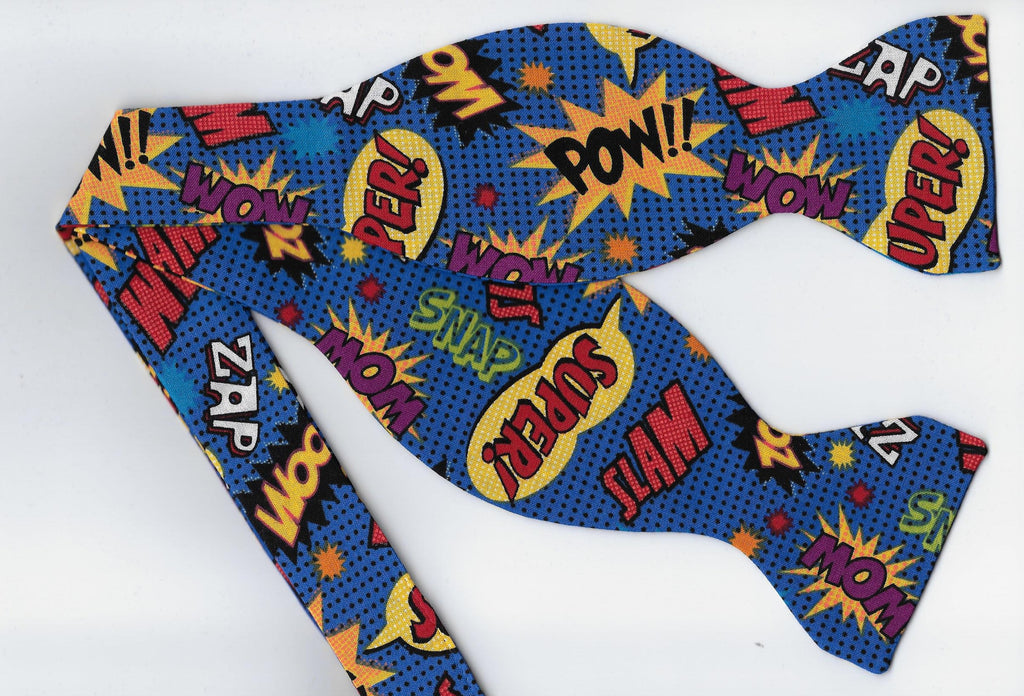 Comic Con Bow tie / Comic Book Action Words on Blue / Self-tie & Pre-tied Bow tie - Bow Tie Expressions