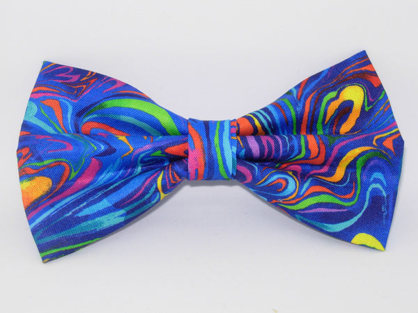Funky Bow Tie / Trendy Colorful Swirls on Blue / Pre-tied Bow tie