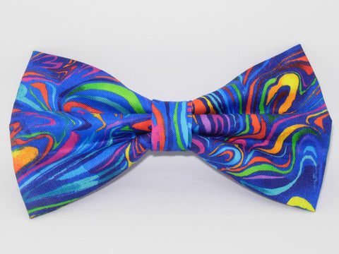 Funky Bow Tie / Trendy Colorful Swirls on Blue / Pre-tied Bow tie