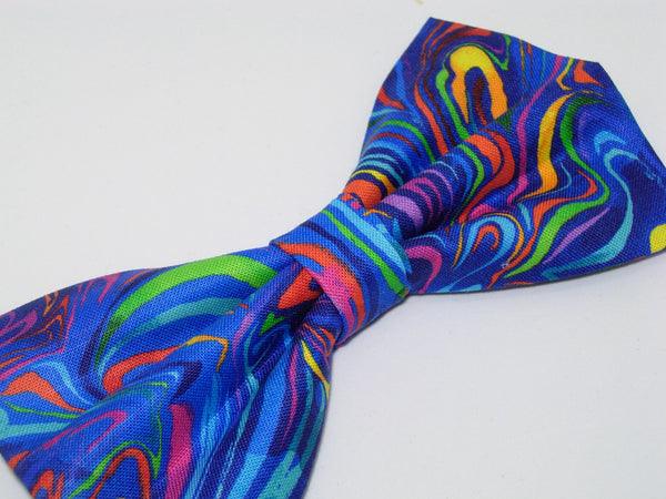 Trendy Blue Bow Tie / Abstract Colorful Swirls on Blue / Pre-tied Bow tie