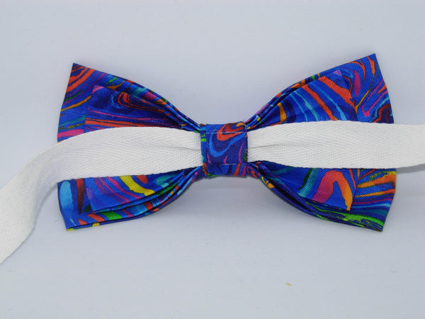 Trendy Blue Bow Tie / Abstract Colorful Swirls on Blue / Pre-tied Bow tie