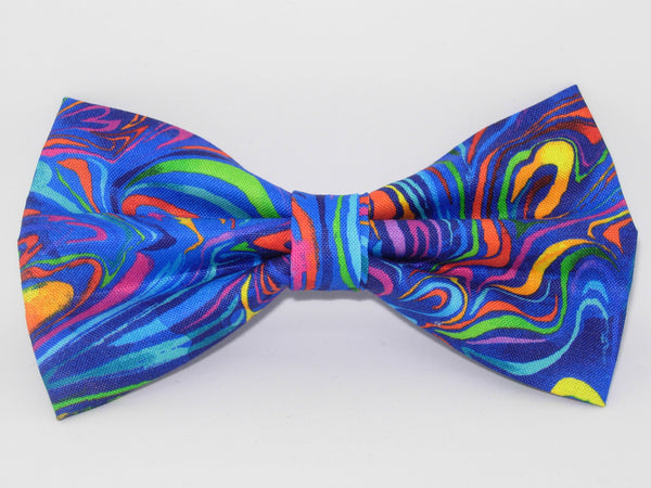 Funky Swirl Dog Collar / Artistic Retro Swirls on Blue / Matching Dog Bow tie