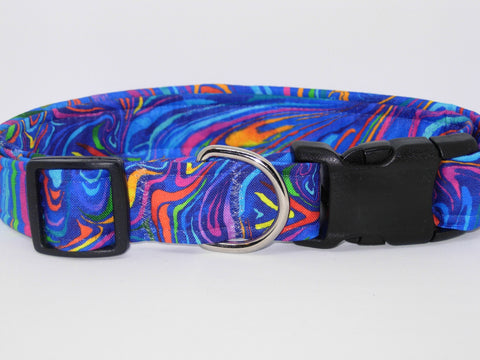 Trendy Dog Collar / Artistic Retro Swirls on Blue / Matching Dog Bow tie