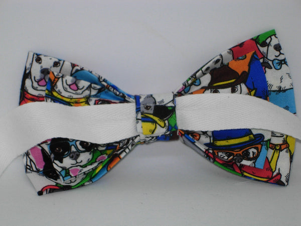 Dapper Dogs Bow tie / Cute Cartoon Dogs all Dressed Up / Pre-tied Bow tie