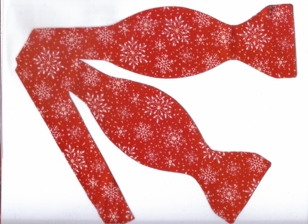 Christmas Bow tie / Soft White Snowflakes on Red / Self-tie & Pre-tied Bow tie