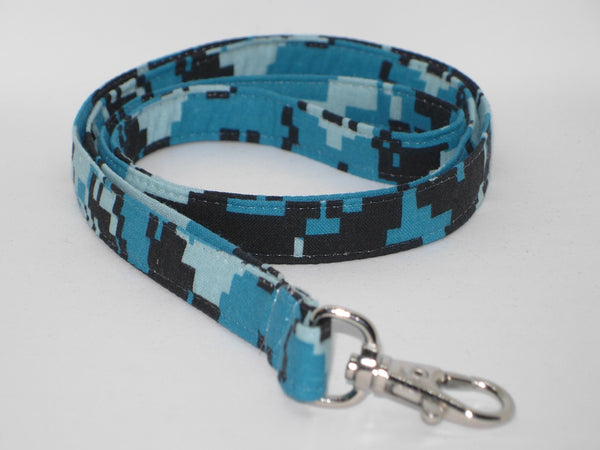 Digital Camo Lanyard / Black, Gray & Shades of Blue Camo / Military Key Chain, Key Fob, Cell Phone Wristlet - Bow Tie Expressions