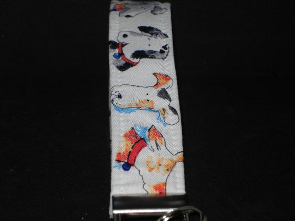 Puppy Dog Key Fob / Cute Dogs on White / Veterinarian Lanyard, Key Chain, Cell Phone Wristlet - Bow Tie Expressions