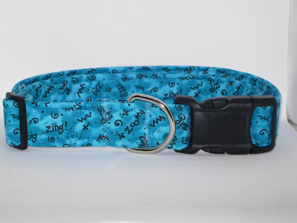 Doodle Dog Collar / Squiggles on Turquoise Blue / Matching Dog Bow tie