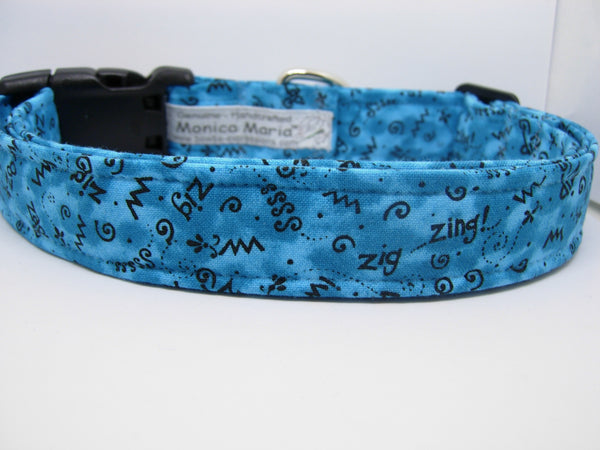 Doodle Dog Collar / Squiggles on Turquoise Blue / Matching Dog Bow tie