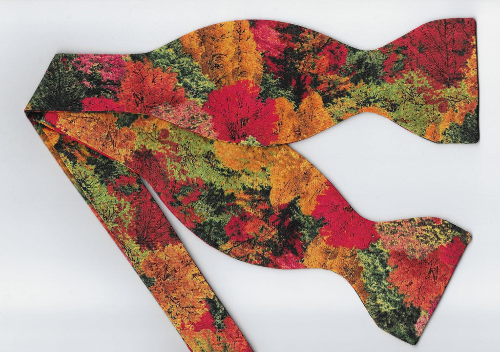 Autumn Trees Bow tie / Red, Green, Yellow & Orange Fall Foilage / Self-tie & Pre-tied Bow tie - Bow Tie Expressions