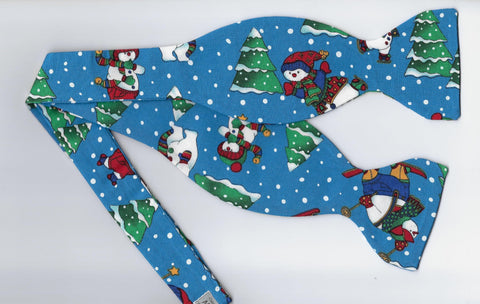Christmas Bow tie / Snowmen on Blue / Winter Fun in the Snow / Self-tie & Pre-tied Bow tie