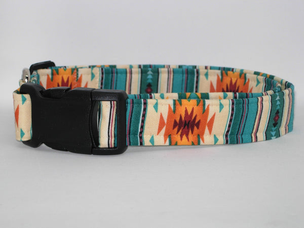 Navajo Dog Collar / Fire Burst / Red, Orange, & Turquoise Blue / Matching Dog Bow tie