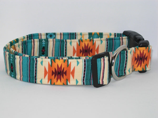 Navajo Dog Collar / Fire Burst / Red, Orange, & Turquoise Blue / Matching Dog Bow tie