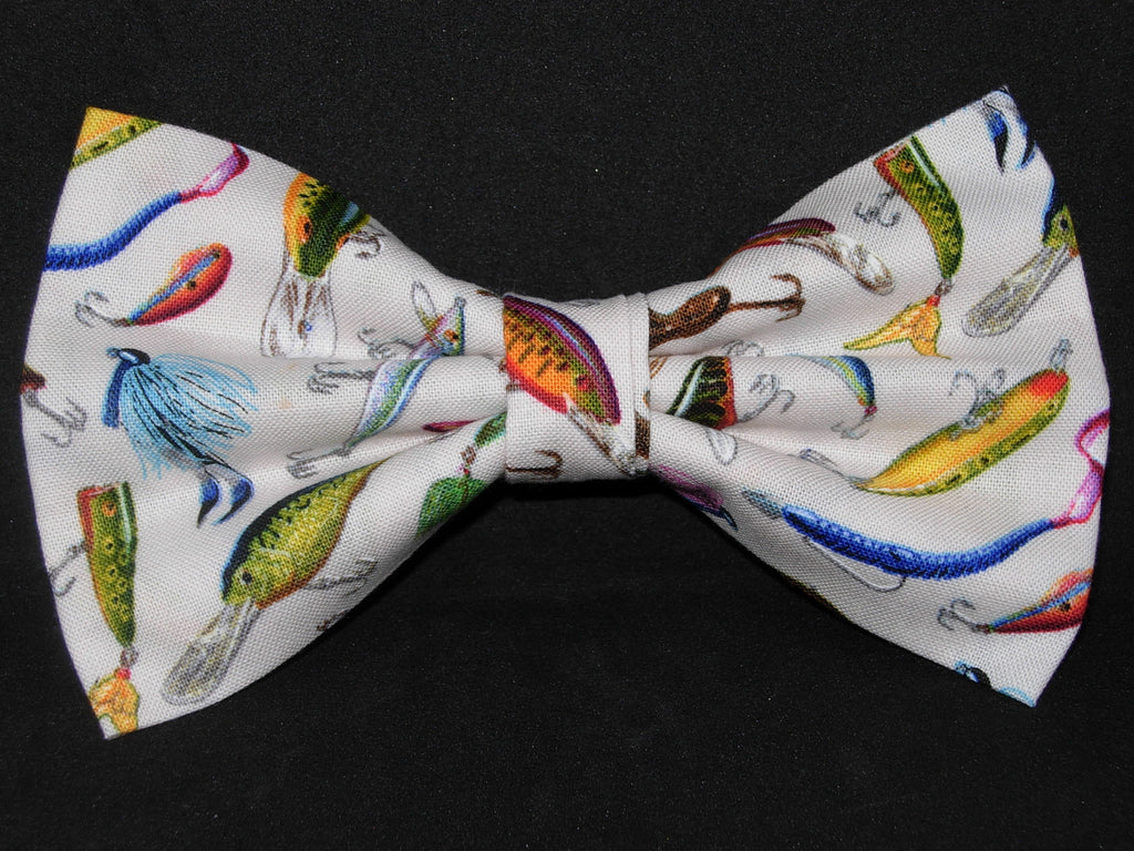 Fishing Bow tie / Colorful Fishing Lures on White / Pre-tied Bow