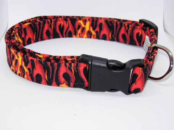 Sparky Dog Collar / Flames of Fire on Black / Red Hot Racing / Matching Dog Bow tie