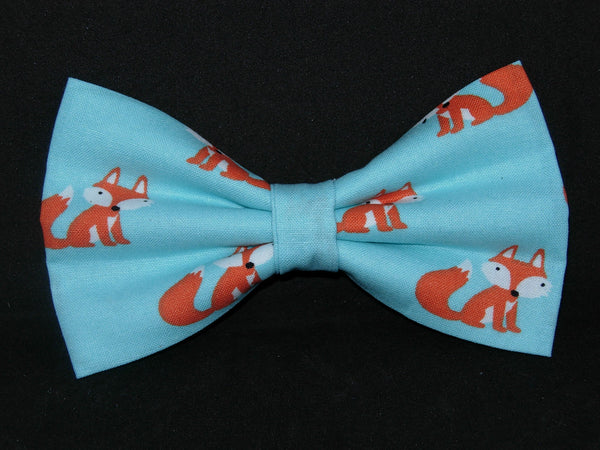 Foxy Dog Collar / Orange Foxes on Blue / Matching Dog Bow tie