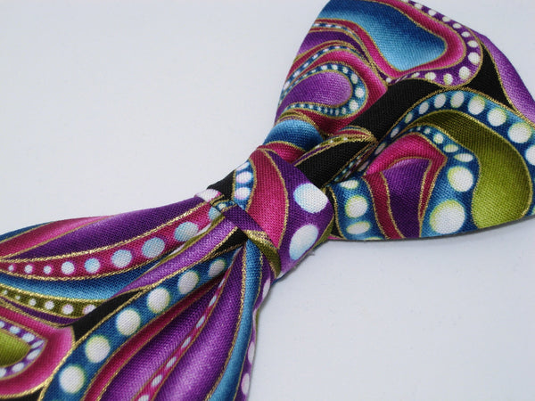 Retro Funky Bow tie / Abstract Paisley / Purple, Teal, Pink Paisley & Metallic Gold / Self-tie & Pre-tied Bow tie - Bow Tie Expressions