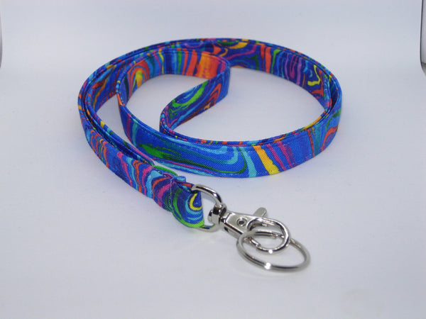 Funky Lanyard / Abstract Swirls on Blue / Retro 60's 70's Key Chain, Key Fob, Cell Phone Wristlet - Bow Tie Expressions
