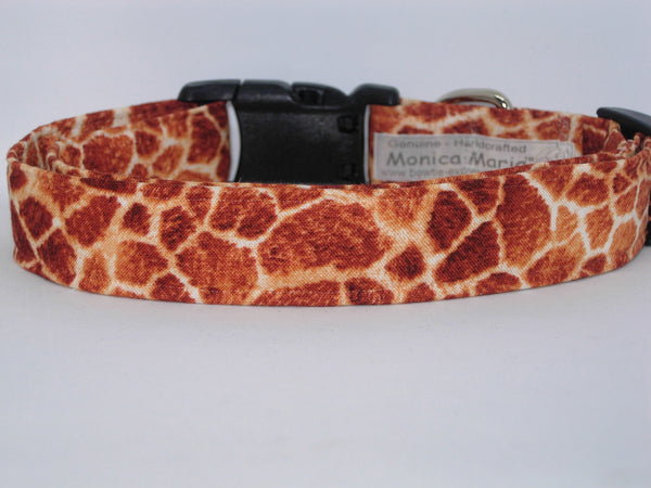 Giraffe Dog Collar / Dark Orange Giraffe Spots on Tan / Matching Dog Bow tie