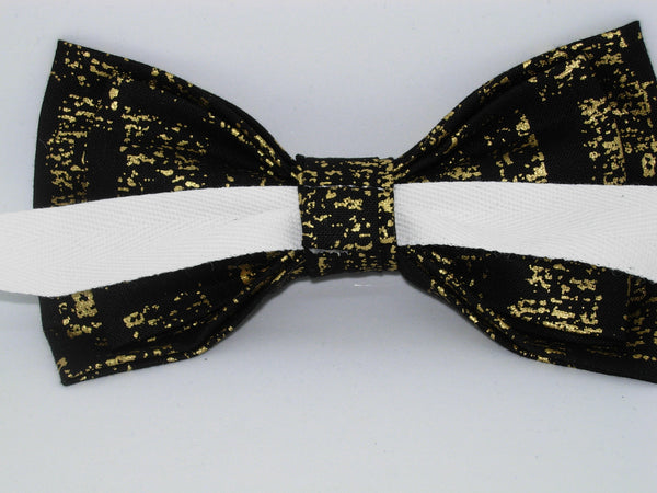 Gold & Black Bow tie / Metallic Gold Splashes on Black / Pre-tied Bow tie