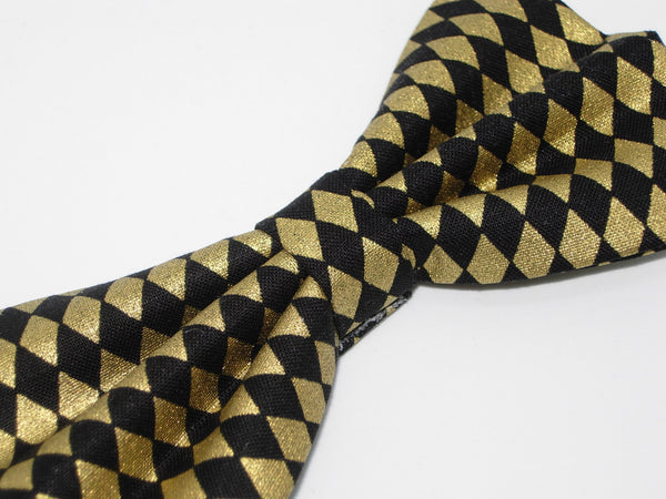 Black & Gold Bow tie / Metallic Gold Diamonds on Black / Self-tie & Pre-tied Bow tie - Bow Tie Expressions
