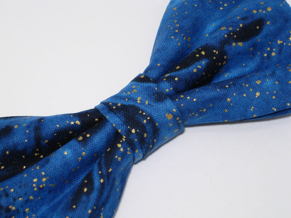 Galaxy Blue & Gold Bow tie / Metallic Gold Dust / Swirling Midnight Blue / Pre-tied Bow tie