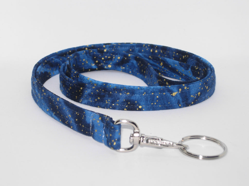 Gold Dust Lanyard / Metallic Gold Flakes on Outer Space Blue / Key Chain, Key Fob, Cell Phone Wristlet - Bow Tie Expressions