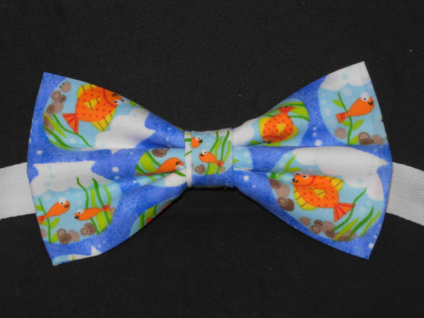 Goldfish Bow tie / Pet Goldfish in Bowls on Blue / Self-tie & Pre-tied - Bow Tie Expressions