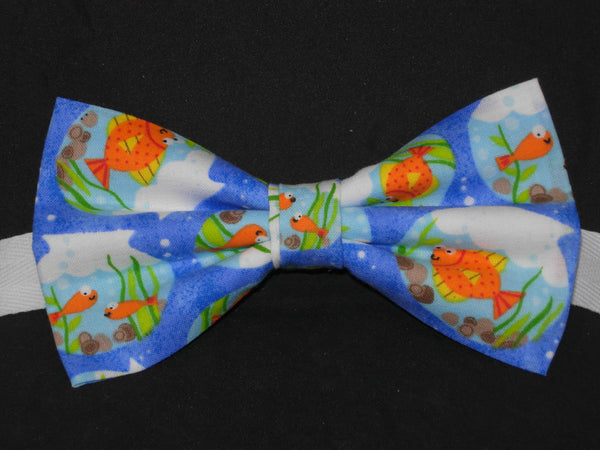 Goldfish Bow tie / Pet Goldfish in Bowls on Blue / Pre-tied Bow tie