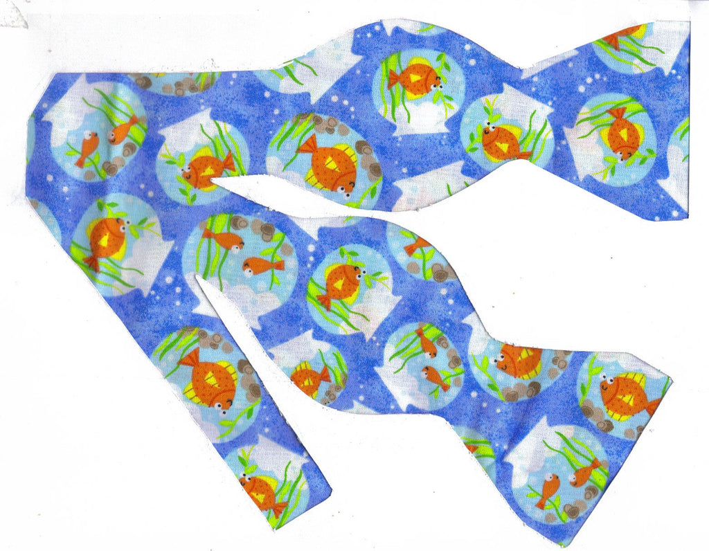 Goldfish Bow tie / Pet Goldfish in Bowls on Blue / Self-tie & Pre-tied - Bow Tie Expressions