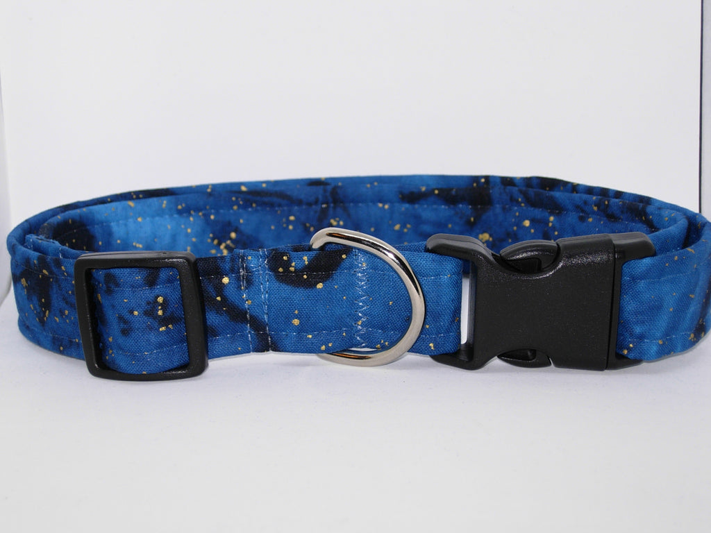 Gold Dust Dog Collar / Metallic Gold Dust on Midnight Blue / Blue & Gold Dog Collar / Matching Dog Bow tie