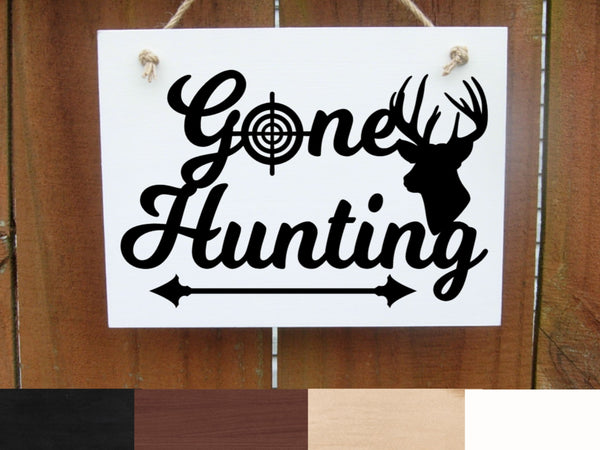 Gone Hunting Sign, Deer Head Silhouette & Bullseye, Rustic Wood Sign, Gift for Dad, Hunting Cabin Sign