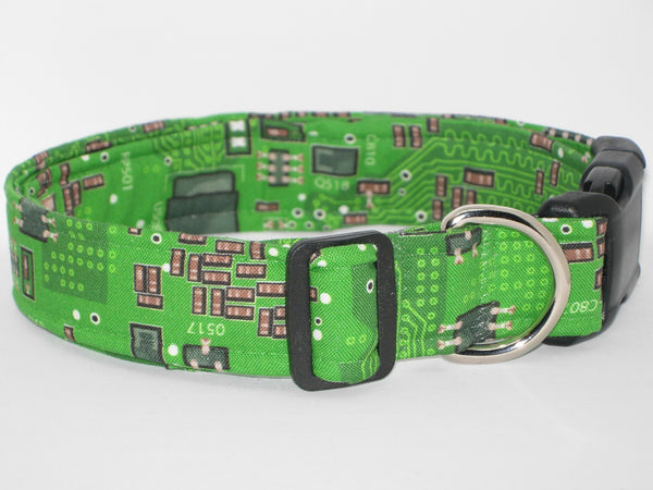 Computer Dog Collar / Green Computer Circuit Board with Resistors / Matching Dog Bow tie