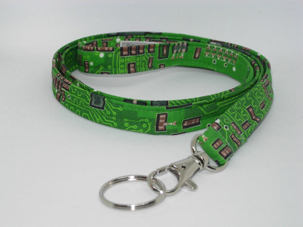 Computer Tech Lanyard / Green Computer Circuit Board  with Resistors / Geek Key Chain, Key Fob, Cell Phone Wristlet