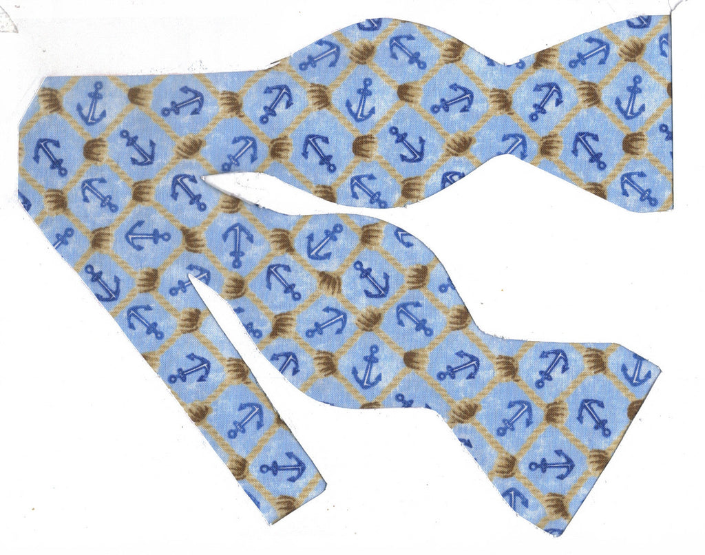 Nautical Bow tie / Blue Anchors & Ropes on Blue / Cruise Bow tie / Self-tie & Pre-tied Bow tie - Bow Tie Expressions