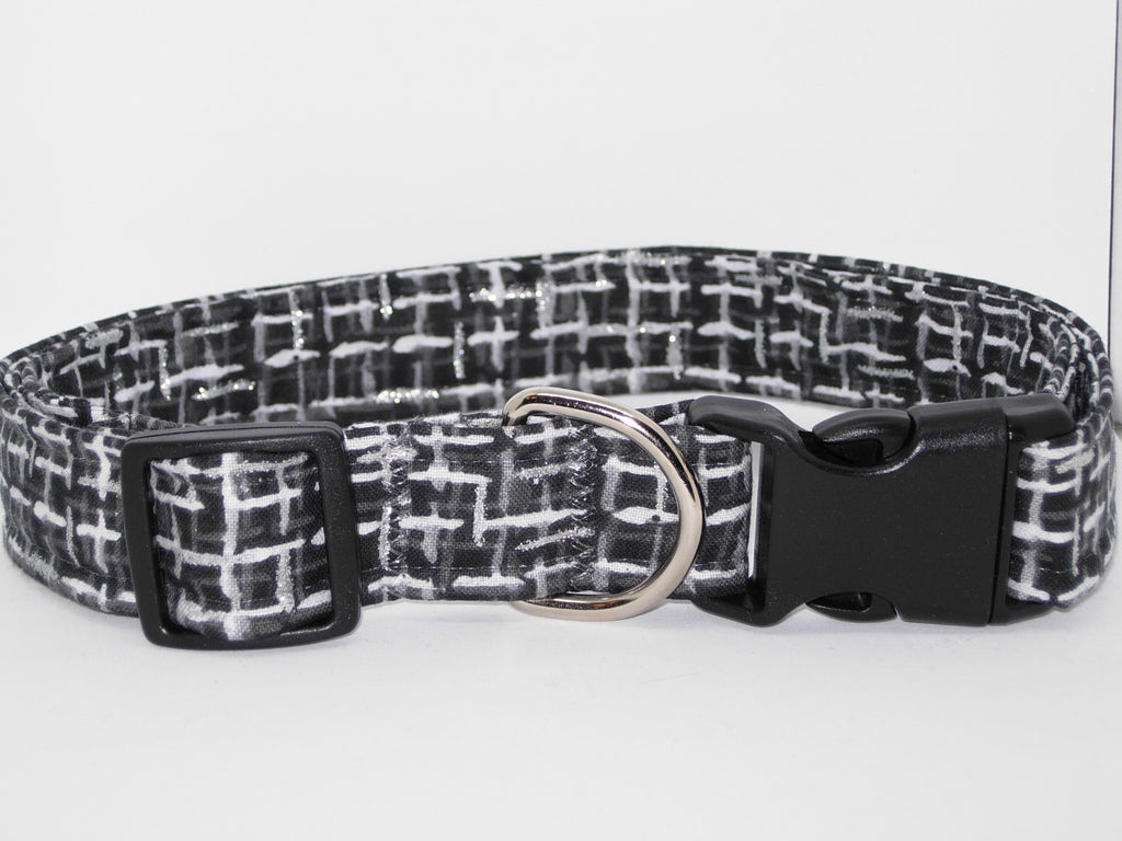 Black & Silver Dog Collar / Black & Grey Crosshatch / Metallic Silver / Matching Dog Bow tie
