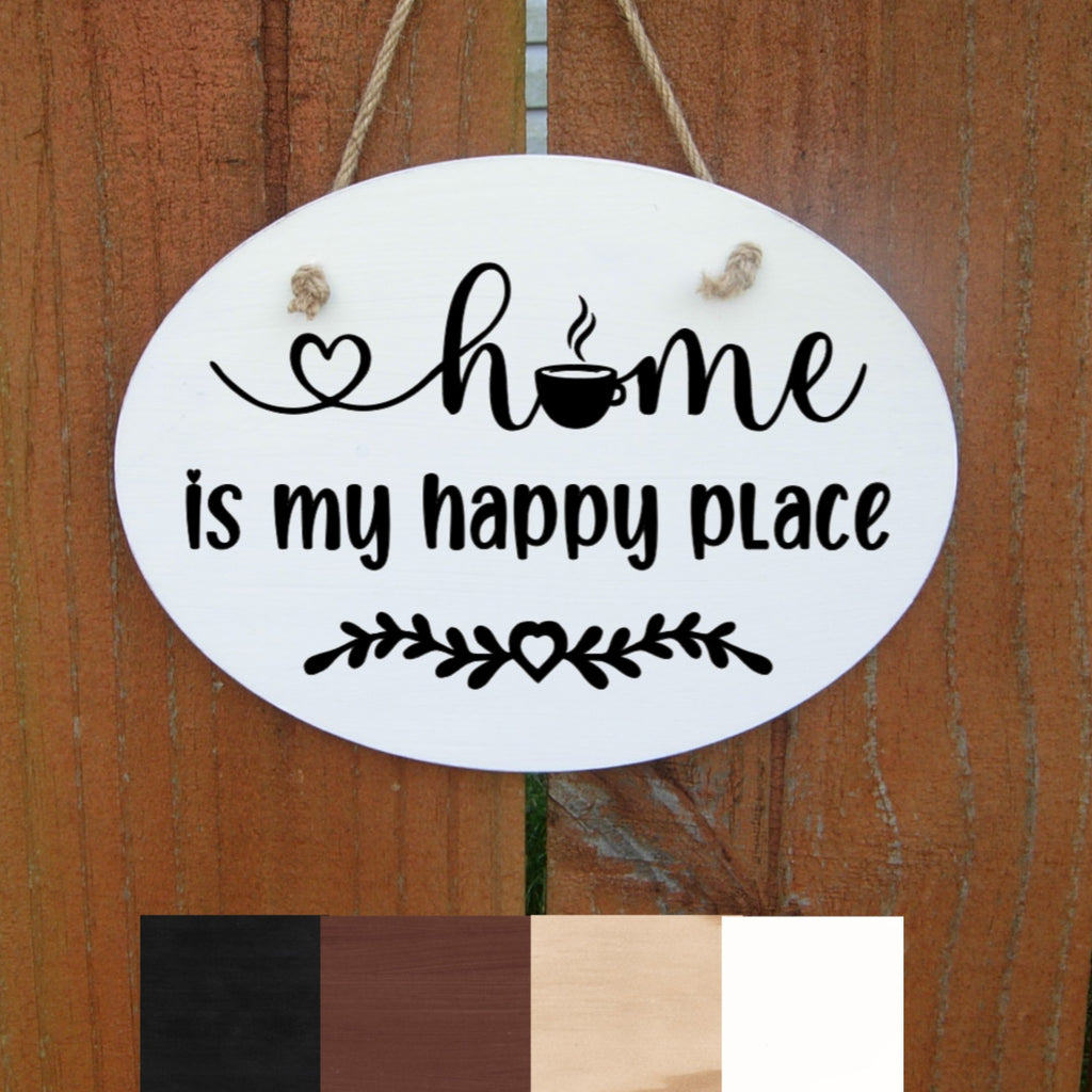 Farmhouse Sign, Home is my Happy Place, Front Door Sign, Housewarming Gift, Rustic Home Decor, Wreath Sign, Wood Sign, Door Hanger