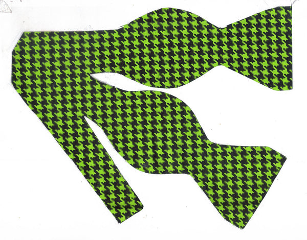 Houndstooth Bow tie / Bright Green & Black Houndstooth / Self-tie & Pre-tied Bow tie - Bow Tie Expressions