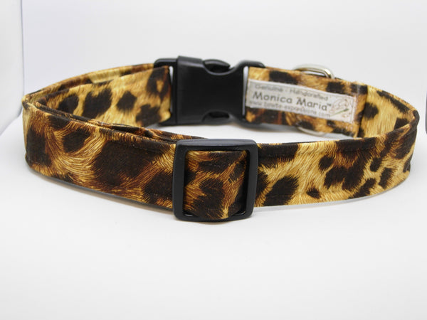 Leopard Print Dog Collar / Brown Leopard Spots on Tan / Exotic Dog Collar / Matching Dog Bow tie