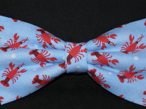 Red Lobster Bow tie / Lobsters, Crawfish, Crayfish Tossed on Blue  / Pre-tied Bow tie