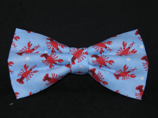 Red Lobster Bow tie / Lobsters, Crawfish, Crayfish Tossed on Blue  / Pre-tied Bow tie